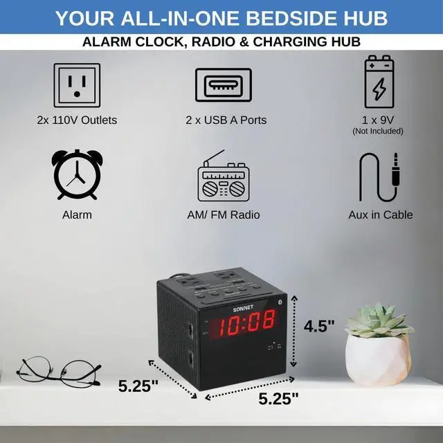 Alt view image 13 of 14 - Alarm Clock Charging Station, AM FM Radio, Dual USB Charging Ports, Dual AC Outlets, Very Loud Alarm Clock for Heavy Sleepers and The Hearing Impaired for Desk, Bedroom