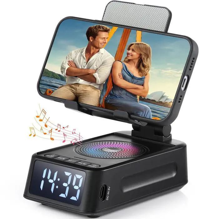 Alt view image 8 of 14 - Gifts for Men Women, Phone Stand with Bluetooth Speaker&Clock, Birthday Gifts for Him, Phone Holder with Wireless Speaker, Ideal for Dad Mom Husband Boy, Cool Tech Gadget for Men