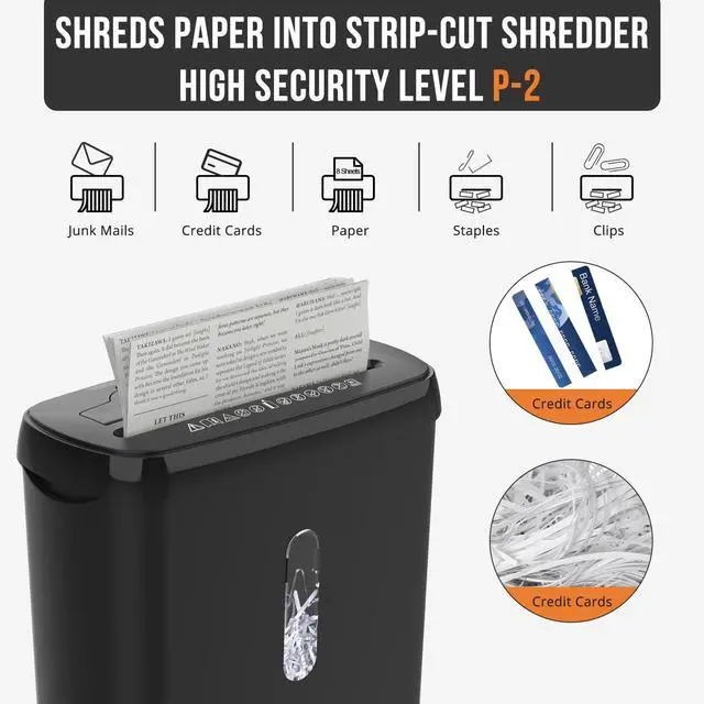 Alt view image 9 of 12 - 10-Sheet Strip Cut Paper Shredder, P-2 Security Level for Home Office, 3.17 Gallon Bin, Shreds CDs & Credit Cards, ETL Certified, Black