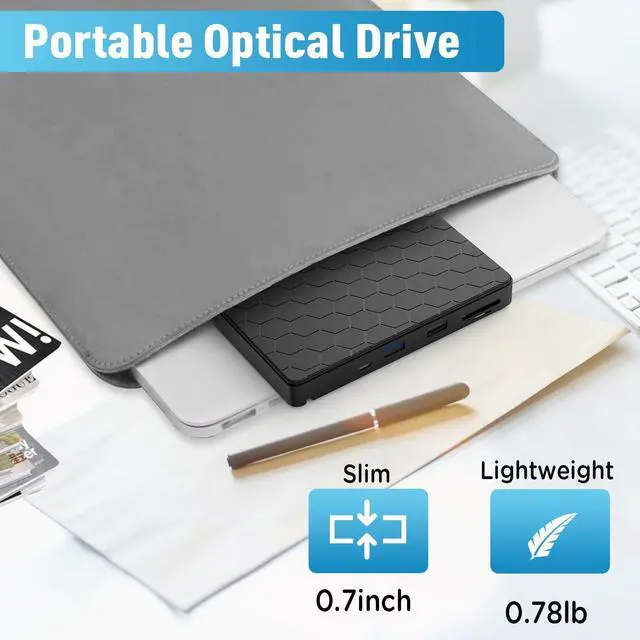 Alt view image 13 of 14 - External CD/DVD Drive for Laptop, CD Burner with 2 USB Ports &TF/SD Card Slots, DVD Player for Laptop, USB 3.0 DVD Drive External CD Reader Compatible with Laptop Desktop PC Windows 11/10/8.1/7 Mac