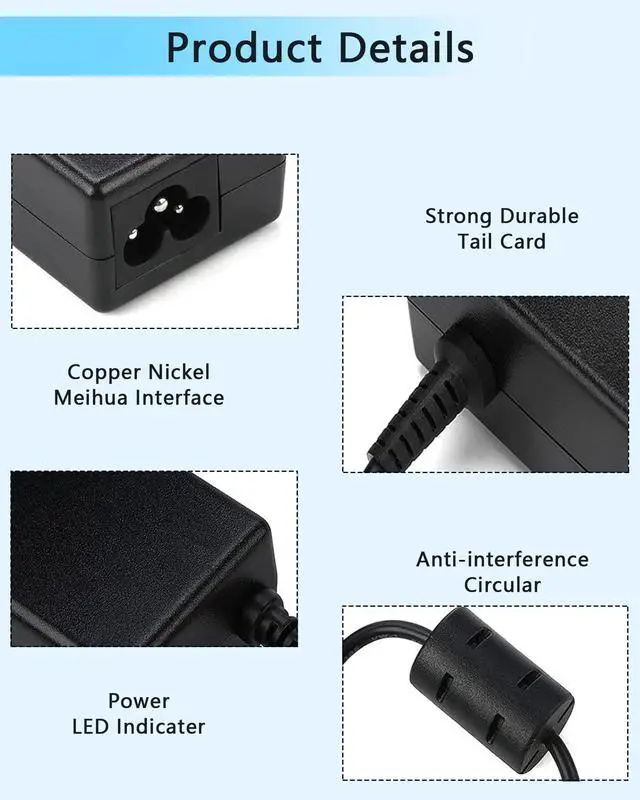 Alt view image 13 of 13 - 45W Laptop Charger Compatible with HP 15 17-4.5 * 3.0mm Blue Tip Power Supply Cord