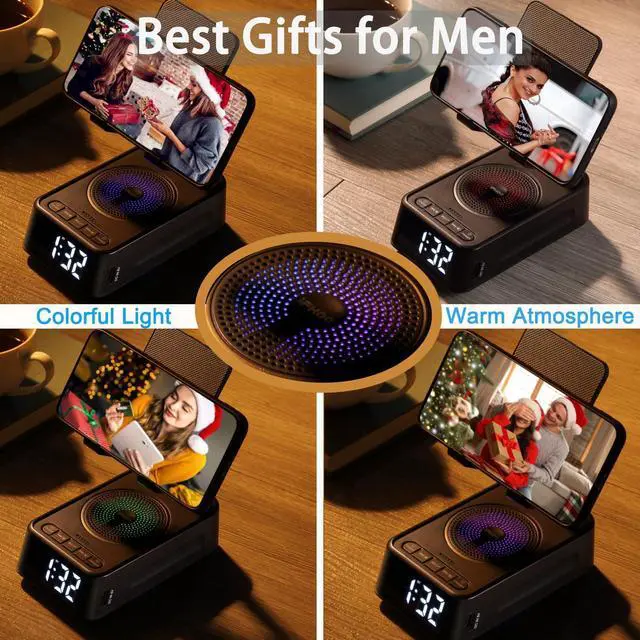 Alt view image 12 of 14 - Gifts for Men Women, Phone Stand with Bluetooth Speaker&Clock, Birthday Gifts for Him, Phone Holder with Wireless Speaker, Ideal for Dad Mom Husband Boy, Cool Tech Gadget for Men