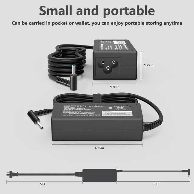 Alt view image 10 of 13 - 65W Laptop Charger Compatible with HP Pavilion X360 11 14 15 17,Envy 13 15 X360,Elitebook 840 G5,Probook 640 G2,Zbook 14u G4 G5,15-f111dx 15-f272wm 15-f278nr 15-r052nr Power Cord,Smart Blue Tip