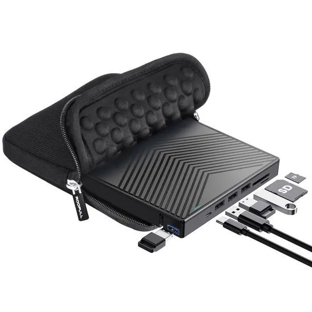 Alt view image 8 of 10 - External CD DVD Drive Player Burner USB 3.0 & USB-C Portable CD/DVD-ROM +/-RW Optical Disk Drive with 4 USB Ports + 2 SD/TF Card Reader + Carrying Case for Laptop PC Windows Mac Linux Computer