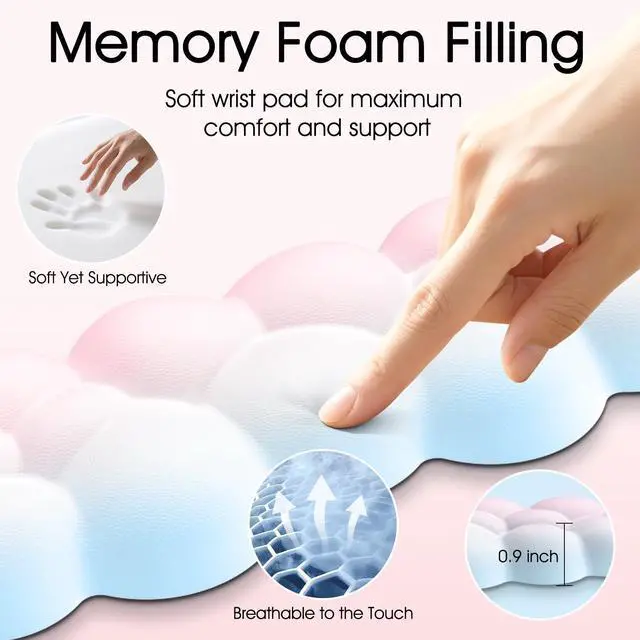 Alt view image 11 of 14 - Cloud Wrist Rest for Computer Keyboard, 4-in-1 Memory Foam Leather Cloud Keyboard Wrist Rest and Mouse Pad Set with Ergonomic Support for Arm and Palm Cushion, Gaming/Work Setup, Rainbow