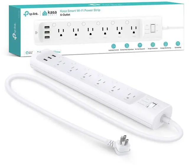 Alt view image 7 of 12 - Plug Power Strip HS300, Surge Protector with 6 Individually Controlled Smart Outlets and 3 USB Ports, Works with Alexa & Google Home, No Hub Required