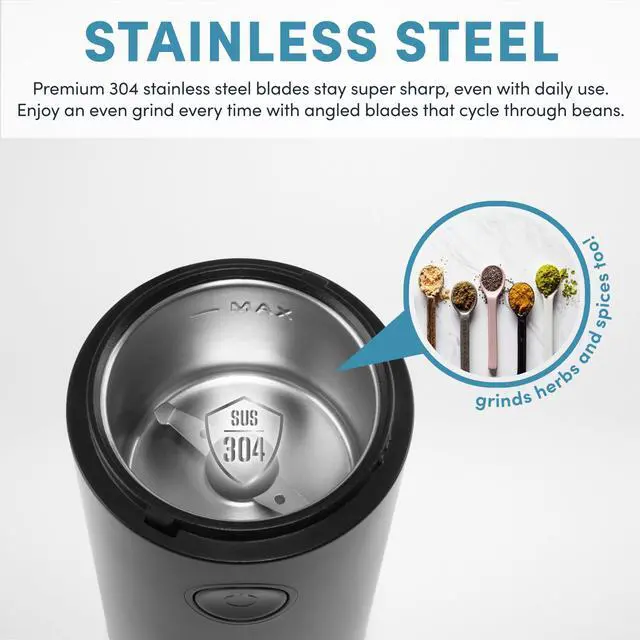 Alt view image 8 of 12 - Housewares Mini Coffee Grinder and Electric Herb Grinder with 304 Stainless Steel Grinding Blades and a Premium Clear Lid (40 g.)