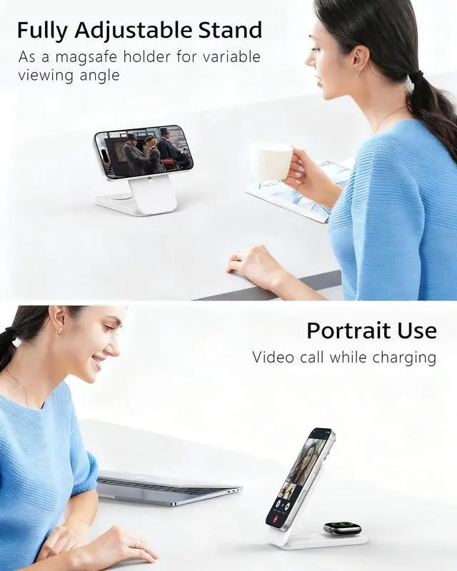 Alt view image 12 of 14 - Compatible MagSafe 3 in 1 Wireless Charging Station for Apple, Magnetic Foldable Charger Stand for iPhone 17/16/15/14/13/12 Pro Max, Apple Watch Ultra/Series & AirPods Pro Fast Charging Dock