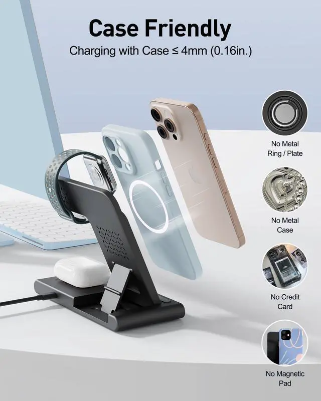 Alt view image 12 of 14 - 2026 Wireless Charger for Apple and Android Charging Station,3 in 1 Fast Max Charging for iPhone 16 15 14 13 12 Pro Max Plus, Apple Watch Series & Air pods 4 3 2 Pro, Android Samsung Galaxy Series