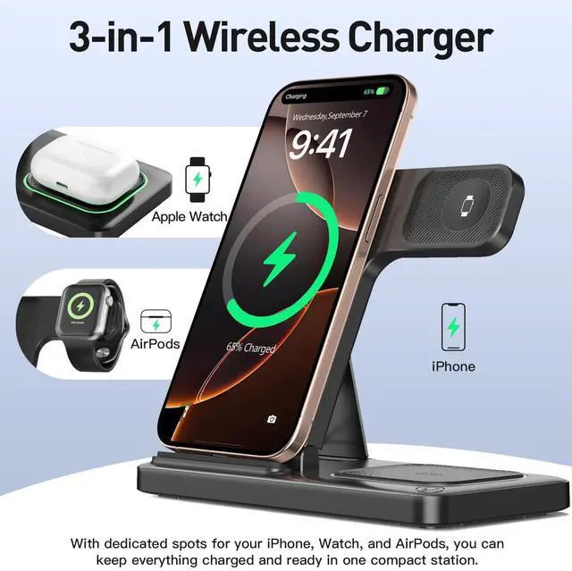 Alt view image 9 of 13 - 2026 Traveling Portable Wireless Fast Charger for Apple & Android Charging Station,3 in 1 Charging for iPhone 17 16 15 14 13 12 11,Apple Watch & Air pods 4 3 2 Pro,Samsung Galaxy-Gifts for Family