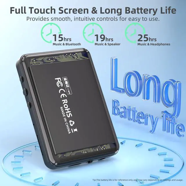 Alt view image 12 of 12 - MP3 Player with Bluetooth 5.3 Portable Music Player with Speaker,FM Radio,E-Book,Shuffle/Repeat Play,Full Touch Screen MP3 Player for Meeting,Lectures, Fitness,SD Card Slot,64GB Black