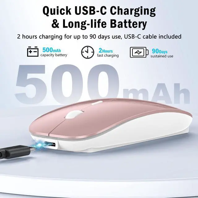 Alt view image 14 of 14 - Wireless Mouse Jiggler - Bluetooth Rechargeable Computer Mouse with Undetectable Jiggler Mice Mover, Silent Click Slim Optical USB C Mouse for iPad Pro MacBook Air/Pro Mac Laptop PC - Rose Pink