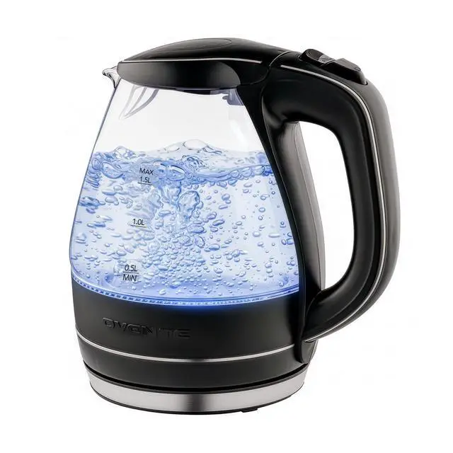 Alt view image 8 of 14 - Electric Kettle, 1.5L Borosilicate Glass Countertop Water Heater and Boiler for Coffee or Tea, BPA-Free, Auto Shut-Off, Boil-Dry Protection, Removable and Washable Spout Filter, Black KG83B