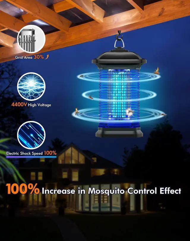 Alt view image 8 of 12 - Bug Zapper for Outdoor & Indoor, 1/2 Acre Coverage Mosquito Lamp with 18W Bulb & 4400V High-Voltage, 100% Improvement in Mosquito Control Effect, Electric Fly Trap for Patio, Backyard, Home