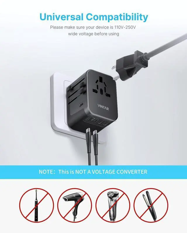 Alt view image 13 of 14 - Universal Travel Adapter, International Power Adapter with 6A 3 USB C and 2 USB Ports, All in One Travel Essentials Plug Adapter, Worldwide Outlet Converter for Europe UK USA AUS(Type C/G/A/I)