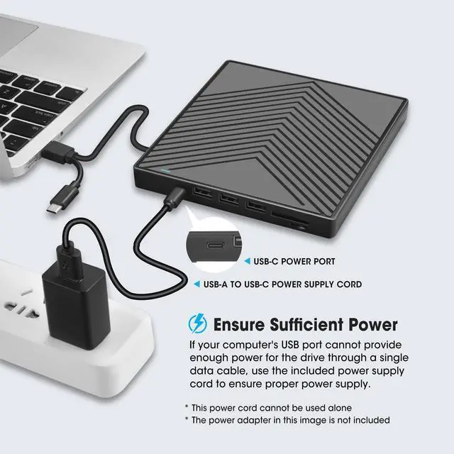 Alt view image 10 of 10 - External CD DVD Drive Player Burner USB 3.0 & USB-C Portable CD/DVD-ROM +/-RW Optical Disk Drive with 4 USB Ports + 2 SD/TF Card Reader + Carrying Case for Laptop PC Windows Mac Linux Computer