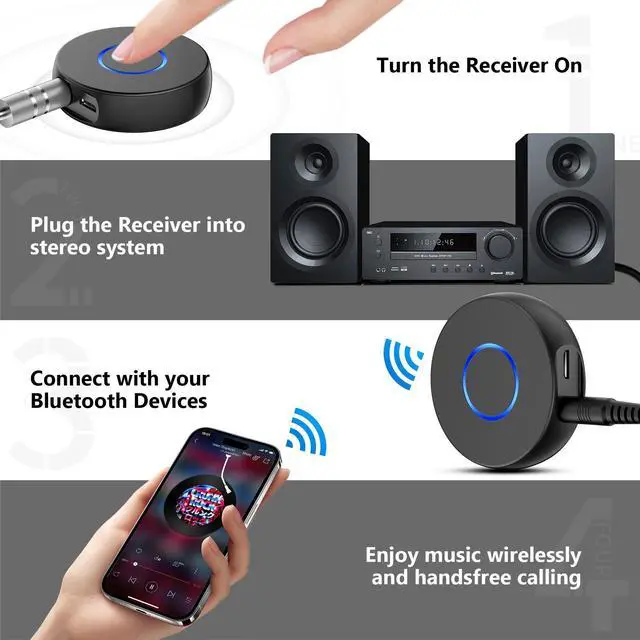 Alt view image 12 of 14 - Bluetooth Aux Adapter for Car, Wireless Audio Receiver, Portable Hands-Free Kit with RCA AUX 3.5mm for Home/Car Stereo Music Streaming Sound System