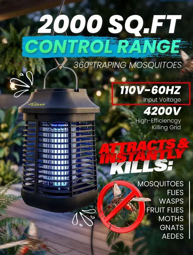 Alt view image 9 of 14 - Bug Zapper 4200V for Outdoor and Indoor, 9.84 Ft Power Cord with Switch, Waterproof Electric Mosquito Zappers(3rd Generation), Mosquito lamp, Electronic Bug Zapper Light Bulb