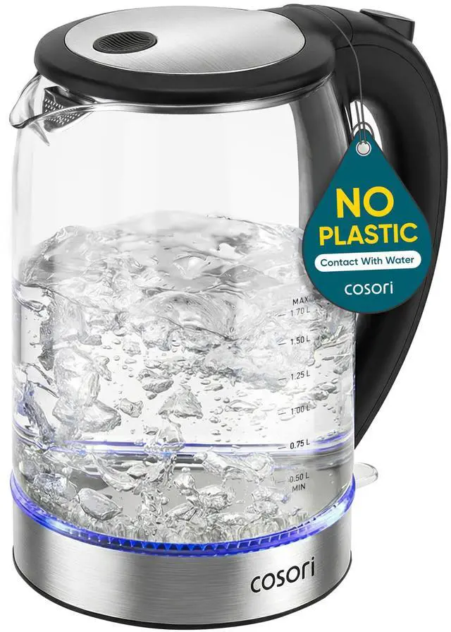 Alt view image 8 of 14 - Electric Kettle, No Plastic Contact With Water, Wide Mouth For Easy Cleaning, Auto Shut Off, 1.7L Tea Kettle & Hot Water Boiler, Water Heater & Teapot, Borosilicate Glass, Black, 1500W