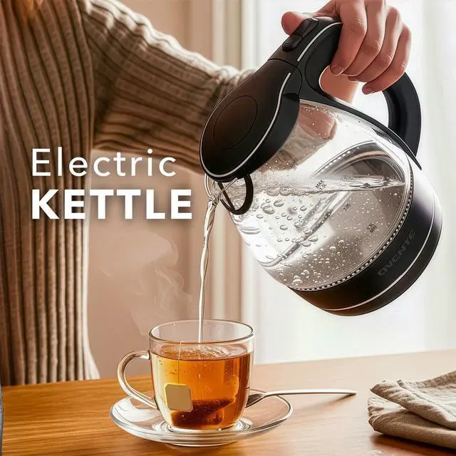 Alt view image 14 of 14 - Electric Kettle, 1.5L Borosilicate Glass Countertop Water Heater and Boiler for Coffee or Tea, BPA-Free, Auto Shut-Off, Boil-Dry Protection, Removable and Washable Spout Filter, Black KG83B