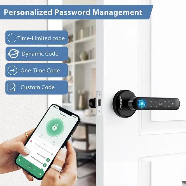 Alt view image 10 of 14 - Fingerprint Door Lock Biometric Door Knob with Keypad Keyless Entry, 5-in-1 Door Locks for Bedrooms(Fingerprint/App/Code/Key/IC Card), Home Hotel Office Apartment Black