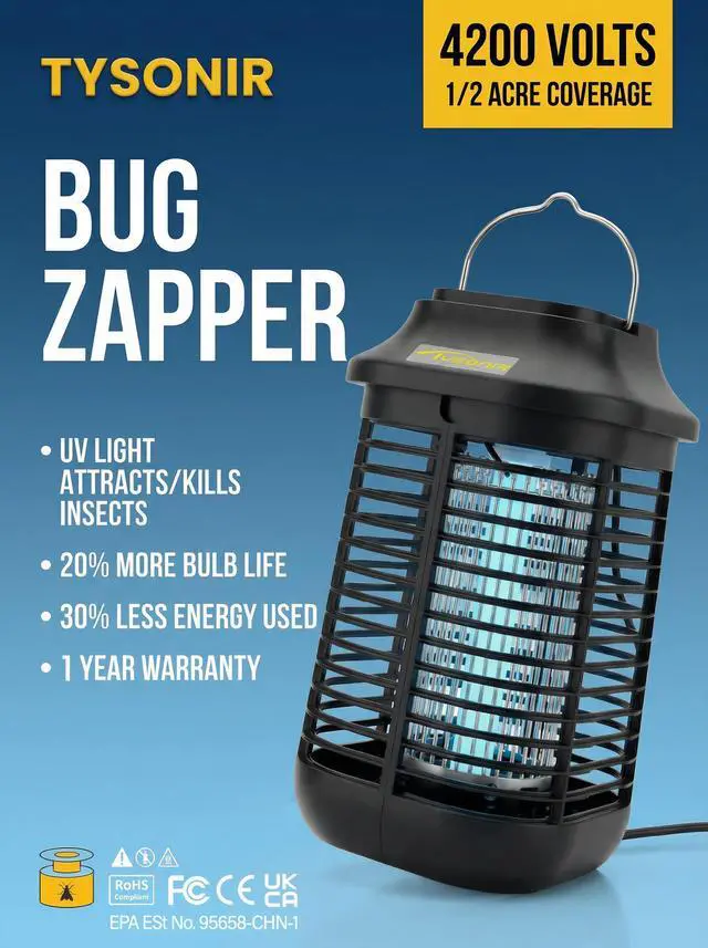 Alt view image 14 of 14 - Bug Zapper 4200V for Outdoor and Indoor, 9.84 Ft Power Cord with Switch, Waterproof Electric Mosquito Zappers(3rd Generation), Mosquito lamp, Electronic Bug Zapper Light Bulb