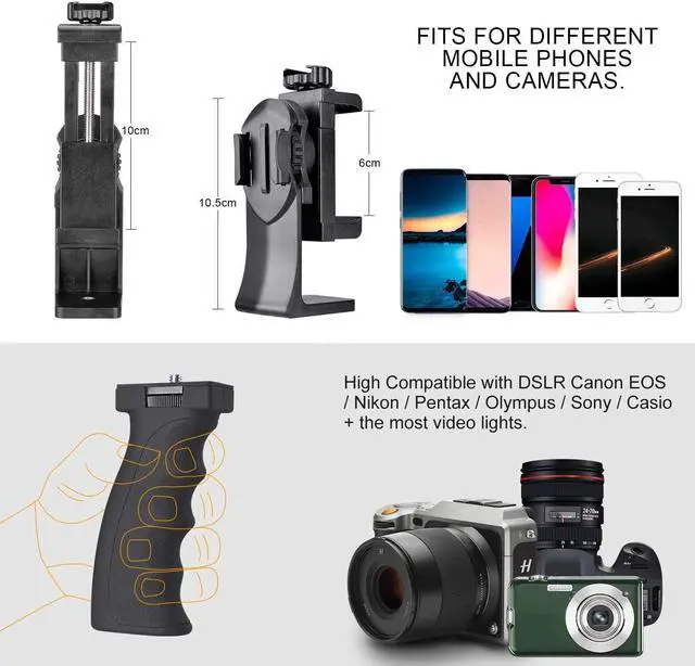 Alt view image 12 of 12 - 2in1 Ergonomic Portable Action Camera+Smartphone SYN Hand Grip Stabilizer Combo Mount Video Vlogging Rig Holder Kit for GoPro iPhone Interview Travel YouTube Tiktok Streaming-Mic+Light Adapter
