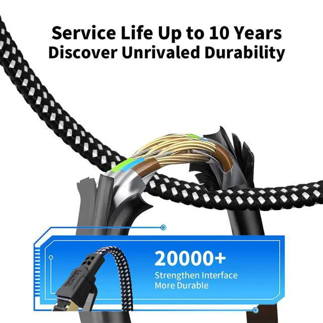 Alt view image 10 of 14 - Cat 8 Ethernet Cable 25 FT, High-Speed Braided Internet Cable Network Cord with RJ45 Connector 40Gbps 2000Mhz Heavy Duty LAN Cable Shielded Indoor