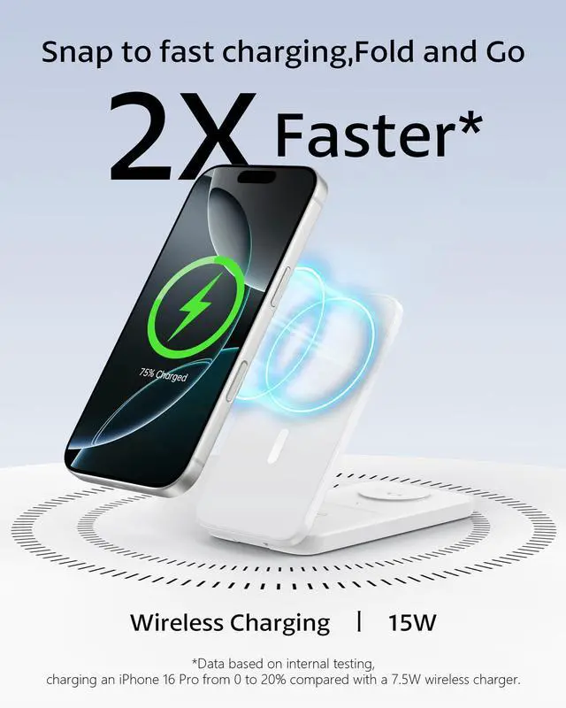 Alt view image 9 of 14 - Compatible MagSafe 3 in 1 Wireless Charging Station for Apple, Magnetic Foldable Charger Stand for iPhone 17/16/15/14/13/12 Pro Max, Apple Watch Ultra/Series & AirPods Pro Fast Charging Dock