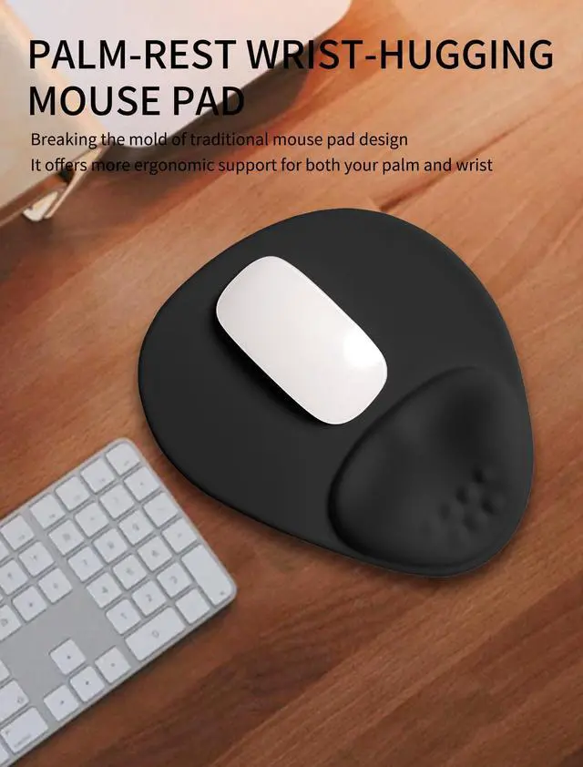 Alt view image 8 of 12 - Palm-Rest and Wrist-Hugging Mouse Pad Wrist Rest, Ergonomic Wrist Support with Curve Fitting Cushioned Memory Foam for Carpal Tunnel Pain Relief, 9.9 x 8.3 Inch, Dark Night Black