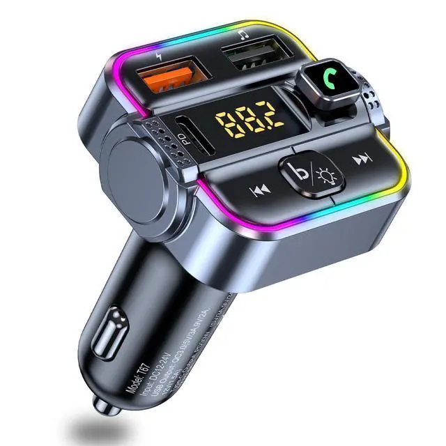Alt view image 8 of 13 - FM Transmitter for Car Bluetooth, Upgraded PD30W USB C & QC3.0 USB Charger Bluetooth 5.3 Radio Adapter, Hands-Free Wireless Car Kit Music Player with Ambient Light, USB-Flash Playing