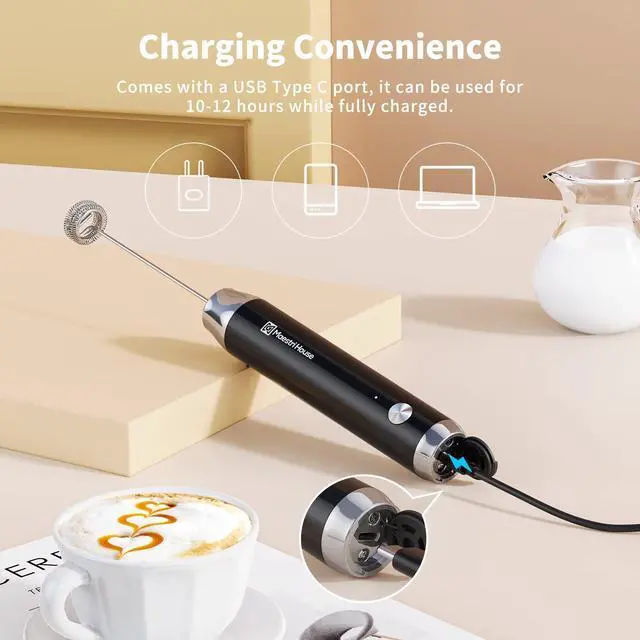 Alt view image 10 of 14 - Rechargeable Milk Frother with 3 Heads, LunaFro AS Handheld Electric Foam Maker Waterproof Detachable Stainless Steel Whisk Drink Mixer Foamer with Stand for Lattes, Cappuccino, Egg