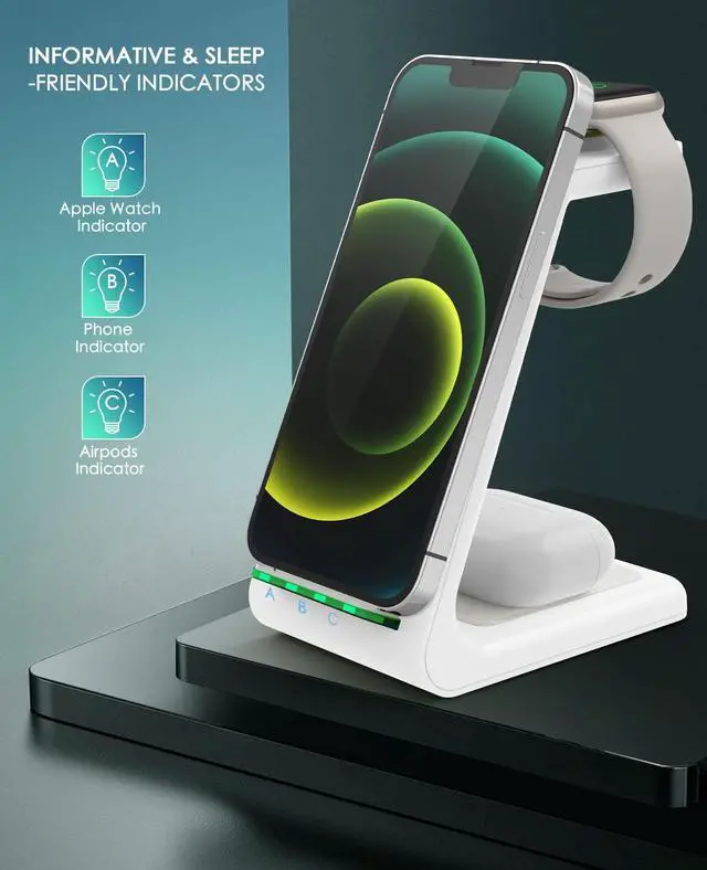 Alt view image 11 of 14 - 3 in 1 Wireless Charging Station, 2026 Upgraded Fast Desk Charger Station for iPhone 17 16 15 14 13 12 Pro Max Plus, Charger Stand for Apple Watch 11 10 9 8 7 6 5 4 3 2 Ultra SE, Airpods 4 3 2 Pro