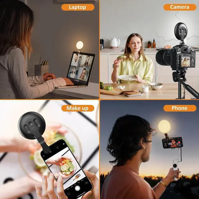 Alt view image 11 of 12 - 60 LED Ring Light, Rechargeable Selfie With Front & Back Clip, 2500-6500K Portable Phone, Adjustable 3 Modes for iPhone, iPad, Tablet, Laptop, CRI97+, 90 Grams (Black)