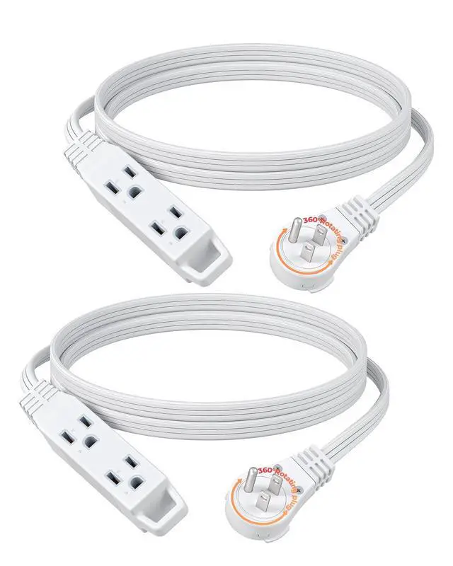 Alt view image 8 of 14 - 6FT 360° Rotating Flat Plug Extension Cord/Wire, 16AWG Multi 3 Outlet Extension Cord, 3 Prong Grounded Wire for Small Appliances, 2 Pack, White