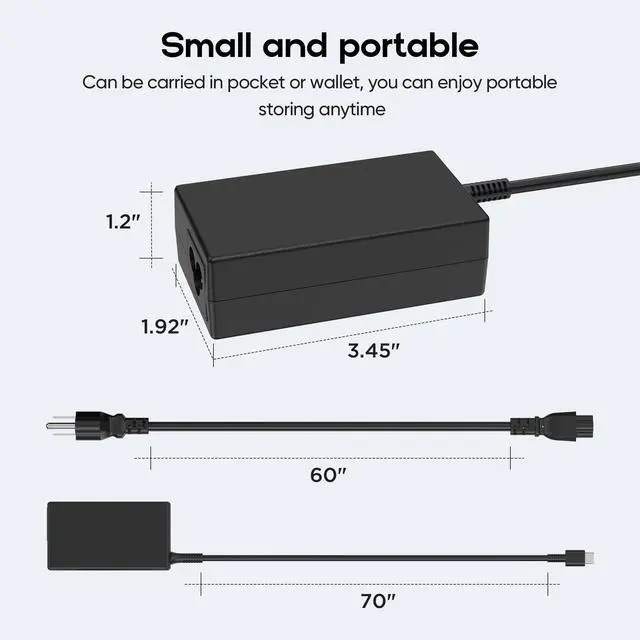 Alt view image 13 of 14 - 65W Laptop USB Charger Compatible with HP EliteBook x360 1040 630 745 835 840 G9 845 860 G10 Elite x2 1012 G2 G4 G8 ProBook 440 450 455 460 Envy x360 17 Spectre - Type-C 20V 3.25A P/N: L65505-002