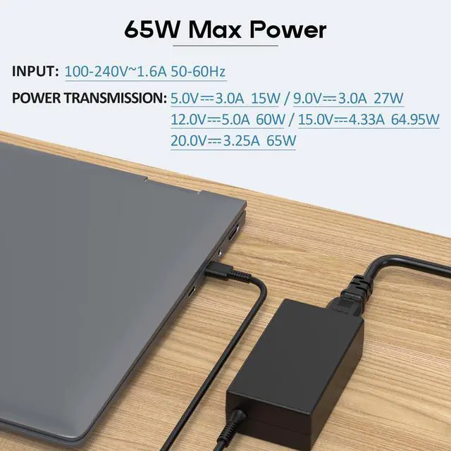 Alt view image 12 of 14 - 65W Laptop USB Charger Compatible with HP EliteBook x360 1040 630 745 835 840 G9 845 860 G10 Elite x2 1012 G2 G4 G8 ProBook 440 450 455 460 Envy x360 17 Spectre - Type-C 20V 3.25A P/N: L65505-002