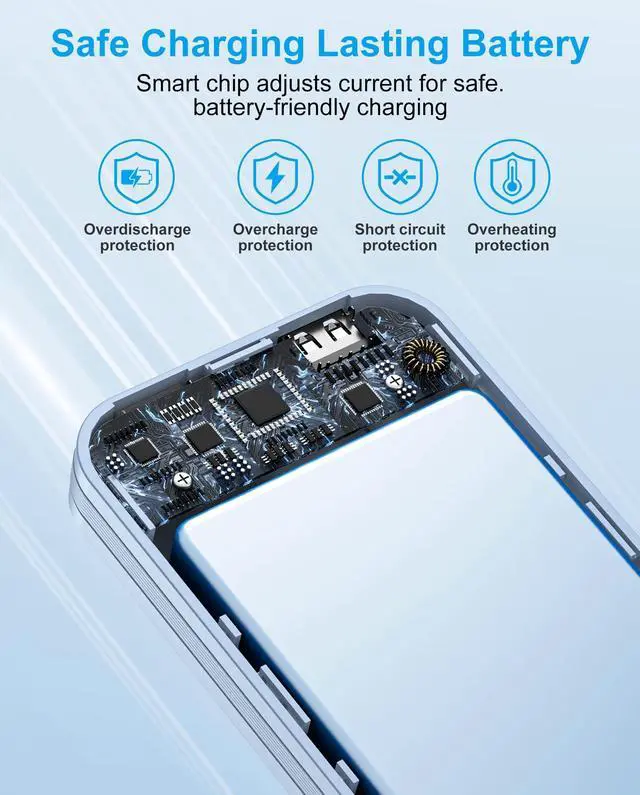 Alt view image 13 of 14 - Portable Charger with Built-in Cables and Wall Plug, 10000mAh PD20W USB C Power Bank Fast Charging with LED Display, External Battery Pack Travel Essentials Compatible with iPhone, iPad, Samsung Blue