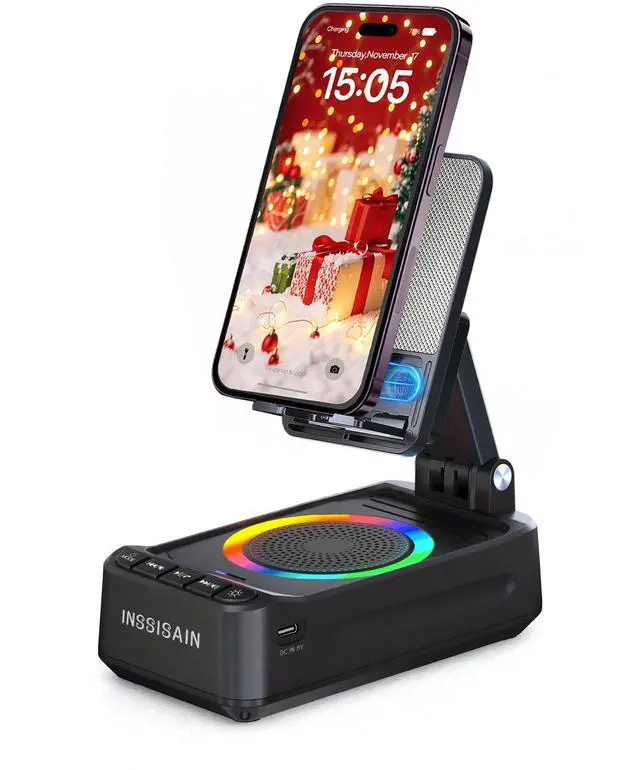 Alt view image 8 of 14 - Gifts for Him Dad Men Mother's&Father's Day, Birthday Ideas for Men Women, Cell Phone Stand with Wireless Bluetooth Speaker with Wireless Induction Audio & Colorful Led Light