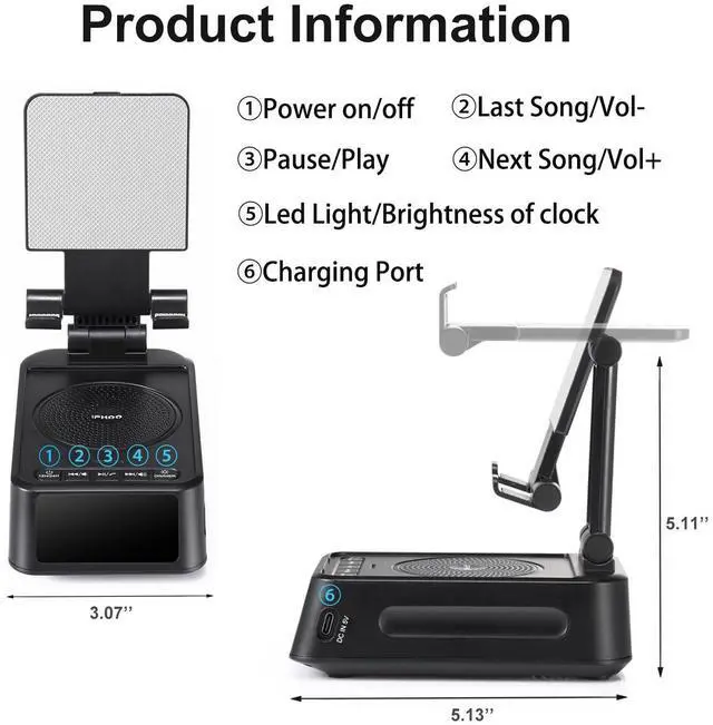 Alt view image 13 of 14 - Gifts for Men Women, Phone Stand with Bluetooth Speaker&Clock, Birthday Gifts for Him, Phone Holder with Wireless Speaker, Ideal for Dad Mom Husband Boy, Cool Tech Gadget for Men