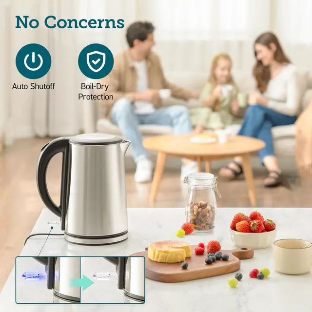 Alt view image 12 of 14 - Electric Kettle, No Plastic Inner Lid, Filter & Spout, Stainless Steel Tea Kettle, Automatic Shut Off & Boil-Dry Protection, Durable Tea Kettle Boiler & Heater, 1.5L/1500W, Silver