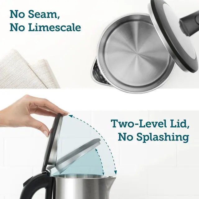 Alt view image 14 of 14 - Electric Kettle, No Plastic Inner Lid, Filter & Spout, Stainless Steel Tea Kettle, Automatic Shut Off & Boil-Dry Protection, Durable Tea Kettle Boiler & Heater, 1.5L/1500W, Silver