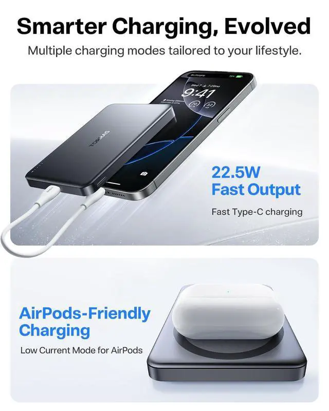 Alt view image 12 of 14 - MiniMag Power Bank,Ultra-Slim 10,000mAh Magnetic Wireless Portable Charger, 22.5W Fast Charging iPhone Air Magnetic Battery Pack Designed for iPhone 17 Pro Max/17 Pro/Air/16/15/14/13/12, Gray