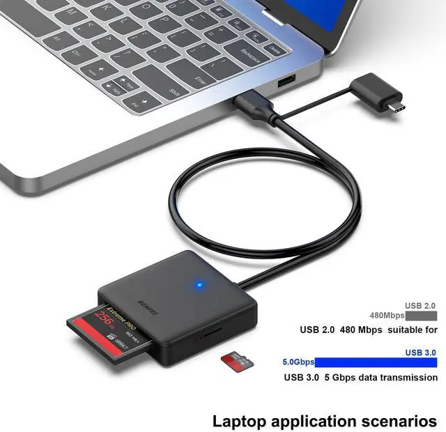 Alt view image 9 of 14 - Memory Card Reader, 4in1 USB 3.0 and USB-C to SD Micro SD MS CF Card Reader Adapter, 4 Cards Simultaneously Read and Write, Compatible with iPhone 15 Series, MacBook Pro/Air 2023, and More