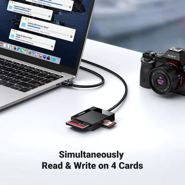 Alt view image 12 of 14 - SD Card Reader USB 3.0 Card Hub Adapter 5Gbps Read 4 Cards Simultaneously CF, CFI, TF, SDXC, SDHC, SD, MMC, Micro SDXC, Micro SD, Micro SDHC, MS, UHS-I (Black)