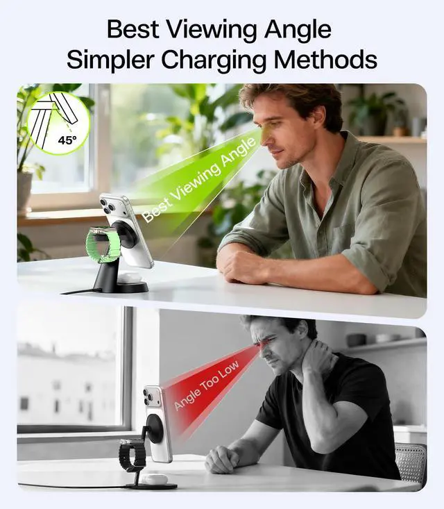 Alt view image 11 of 14 - 3 in 1 Charging Station for Apple Devices, 15W Fast Wireless Charger Compatible with MagSafe Charging Stand for iPhone 17 16 15 14 13 12 Series, Watch Charger Stand for Apple Watches & Airpods