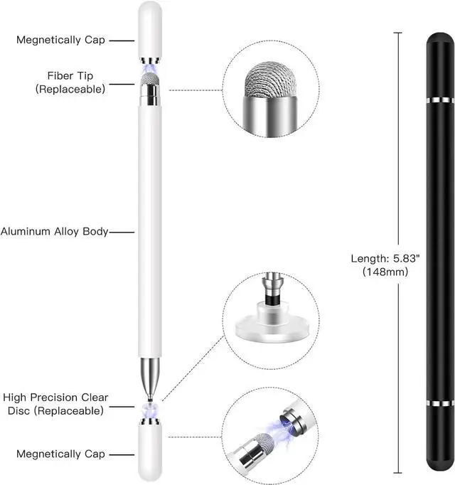 Alt view image 8 of 12 - 2PCS 2-in-1 Stylus Pen for Samsung Galaxy Tab A11/A11+/A9+/A9/A8/A8 Plus/A7/A7 Lite,Stylus for iPad Pro/iPhone/Fire/Surface Tables All Touch Devices (Black+White)