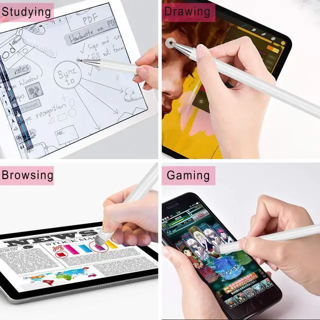 Alt view image 8 of 12 - Stylus Pen for Touchscreen - 1.5mm Ultra-Fine Tip Stylus Pen for iPad Pro, Air | Magnetic Cap | 12H Battery | No Bluetooth | Compatible with iPhone, Android, Chromebook, Tablets
