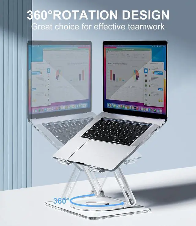 Alt view image 9 of 14 - Acrylic Laptop Stand for Desk with 360 Rotating Base Ergonimic Foldable Clear Laptop Riser Compatible with MacBook Pro/Air Notebook up to 16 Inches, Ultra Thick Acrylic Transparent
