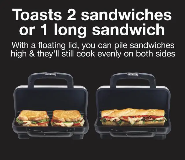 Alt view image 11 of 14 - Deluxe Hot Sandwich Maker With Easy-Clean Durable PFAS-Free Nonstick Ceramic Plates, Fits up to 2 Grilled Cheese, Ruebens, Tortas or Subs, Stainless Steel (25415MN)